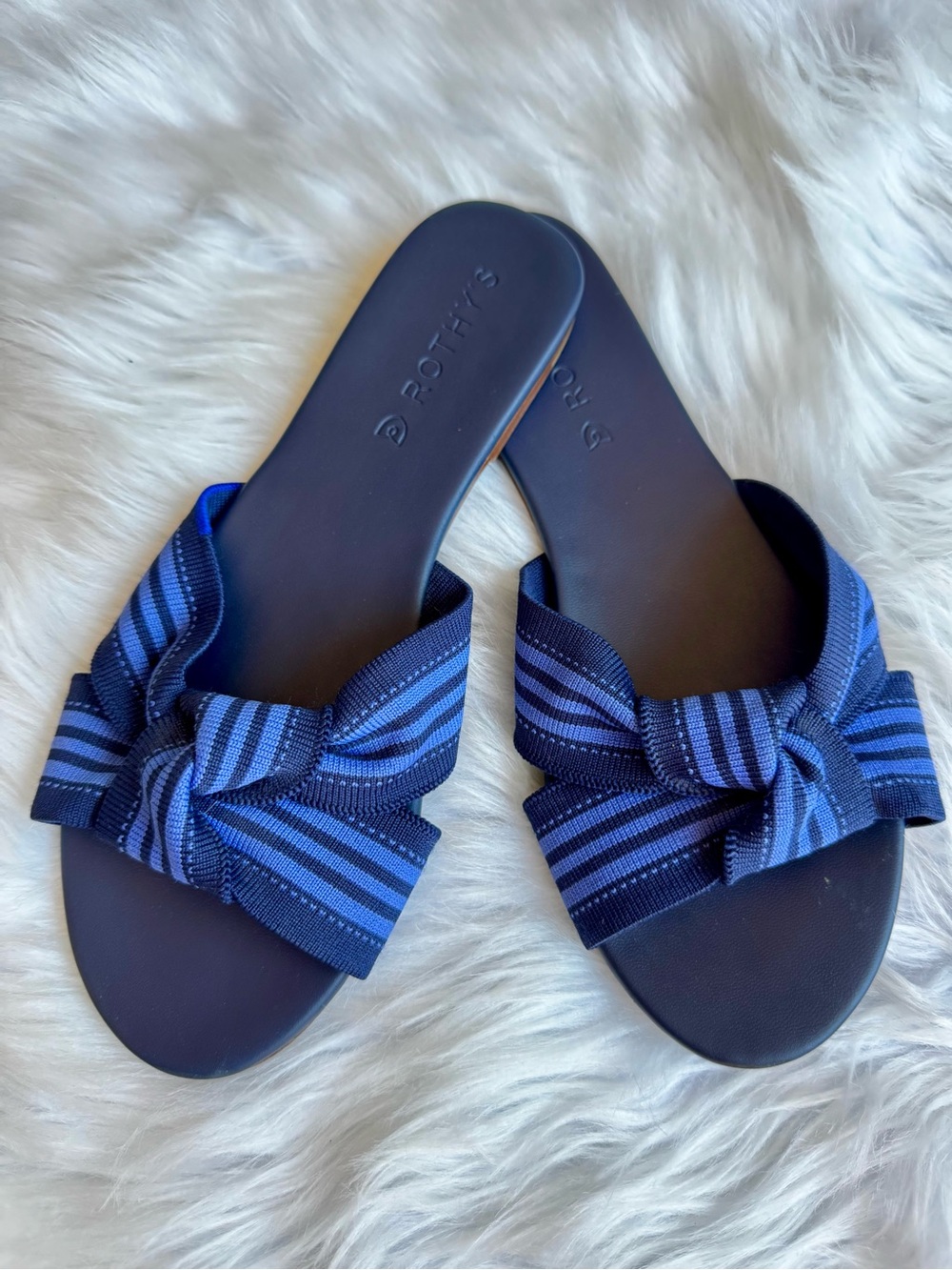 Rothy's Blue Striped Knot Slide Sandals Sz 7 EUC